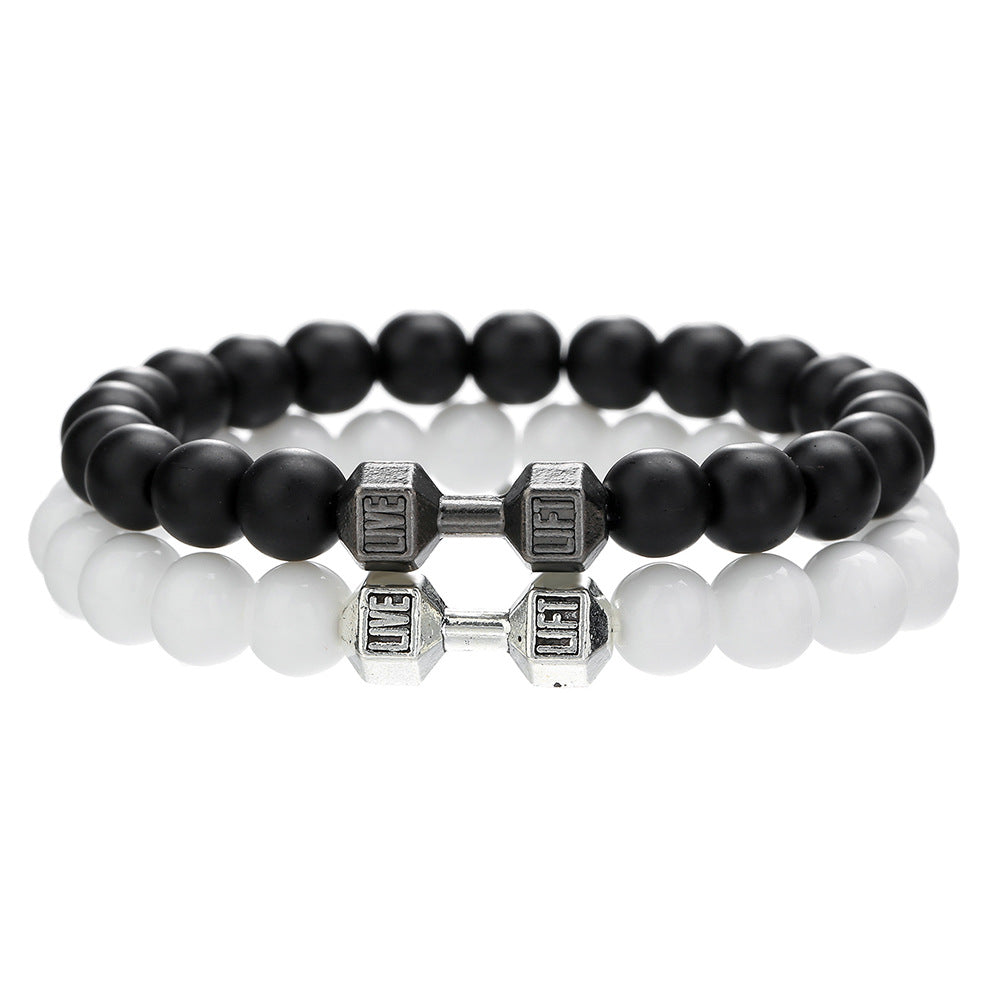 Geometric Round Volcanic Stone Hematite Beaded Bracelet Handmade Unisex Jewelry