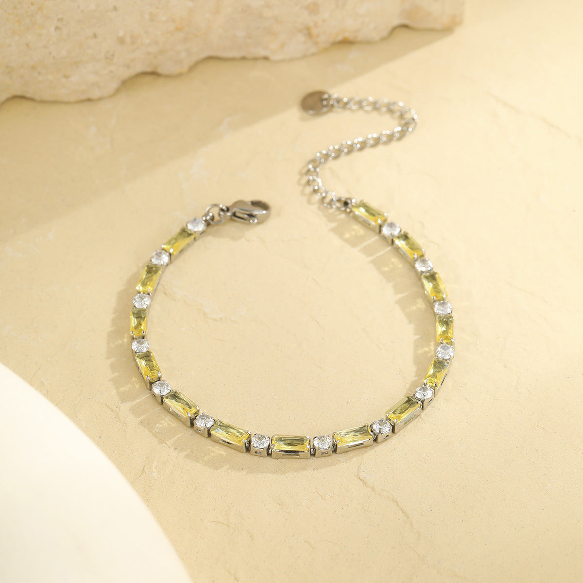 Fashionable Geometric Stainless Steel Bracelet for Women with Colorful Zirconia Plating Elegant Minimalist Everyday Jewelry