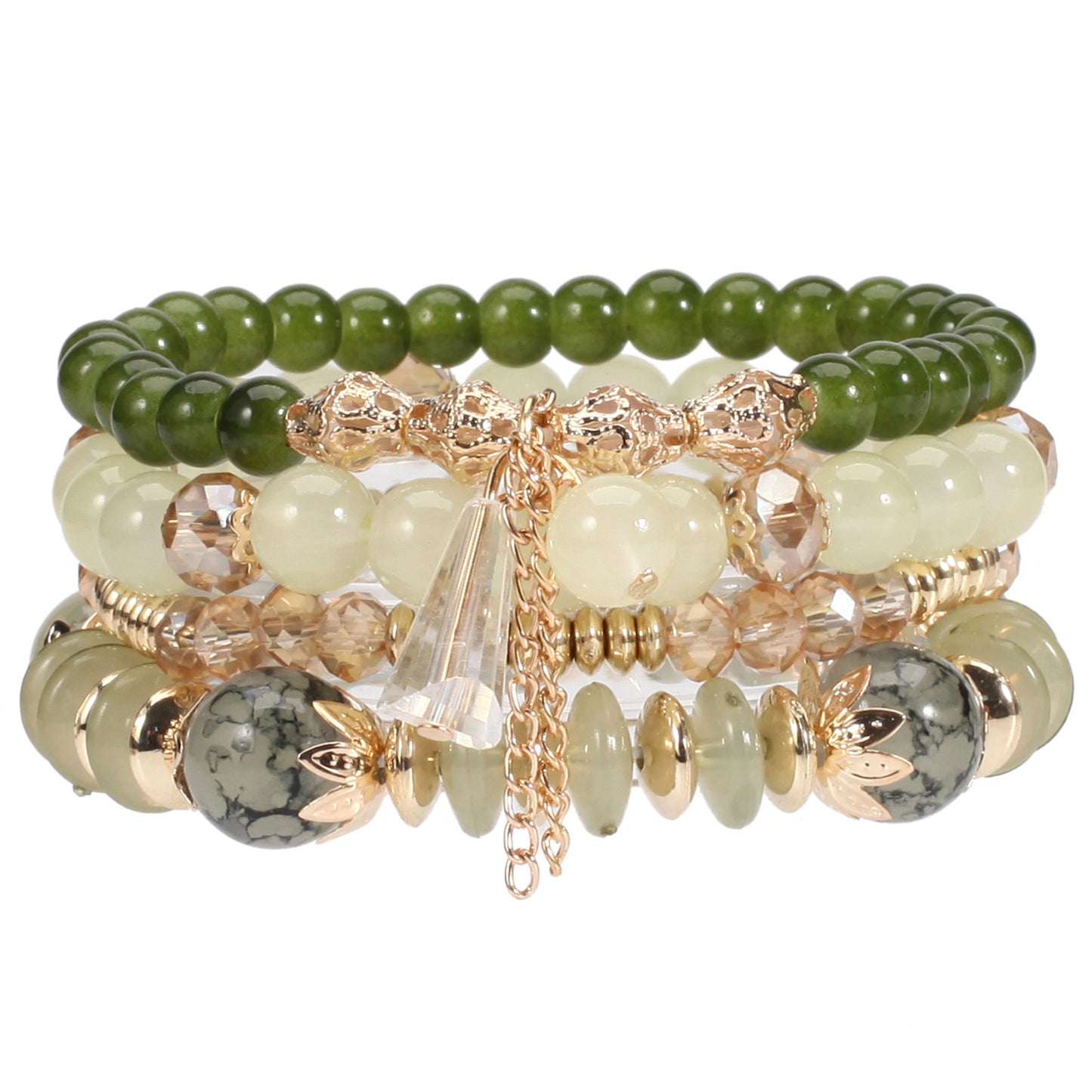 Bohemian Plated Agate Crystal Floral Bracelet Set Unisex