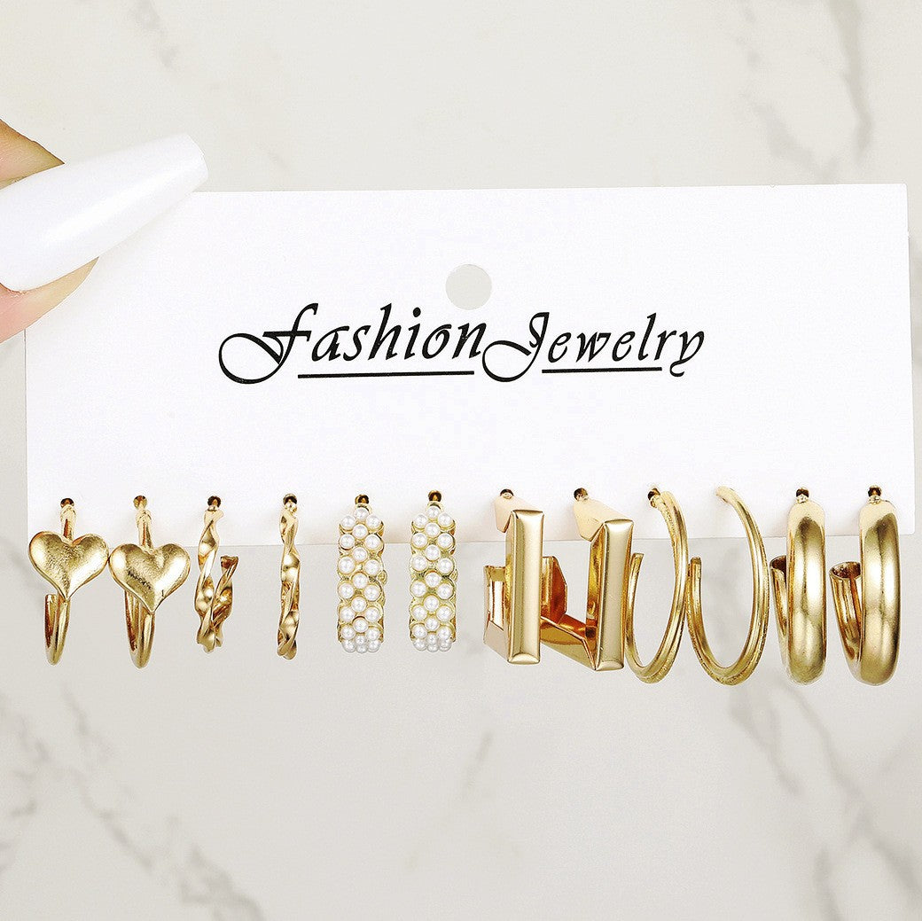 Fashion Geometric Round Gold Plated Zinc Alloy C-Shape Hoop Earrings with 925 Sterling Silver Posts