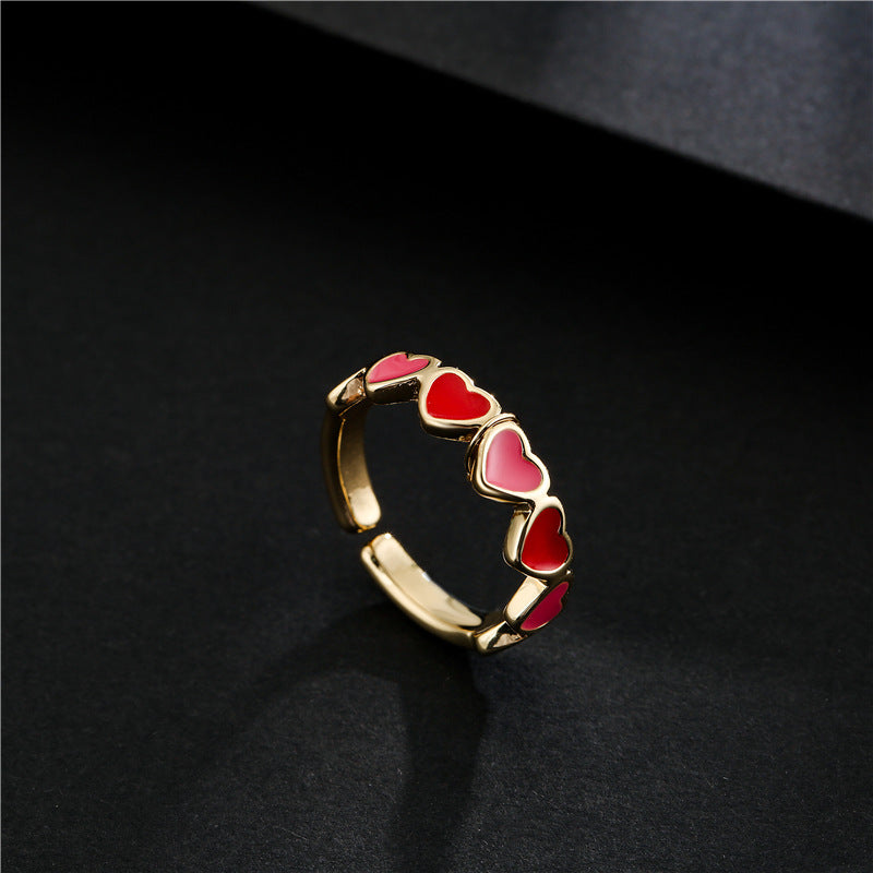 Minimalist Sweet 18K Gold Plated Drip Oil Heart Ring for Women Adjustable