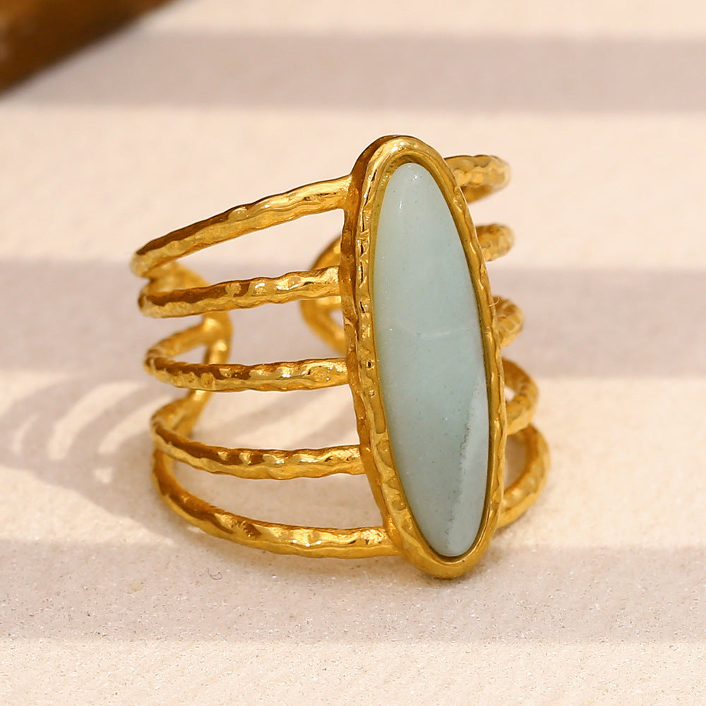 Creative Geometric Stainless Steel Ring with 18K Gold Plating for Women