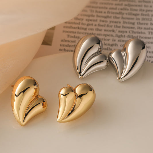 Minimalist Heart-Shaped Copper Earrings with Gold Plating for Women