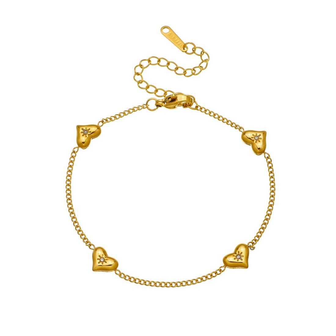 Minimalist Gold Plated Heart Rhinestone Stainless Steel Bracelet for Women
