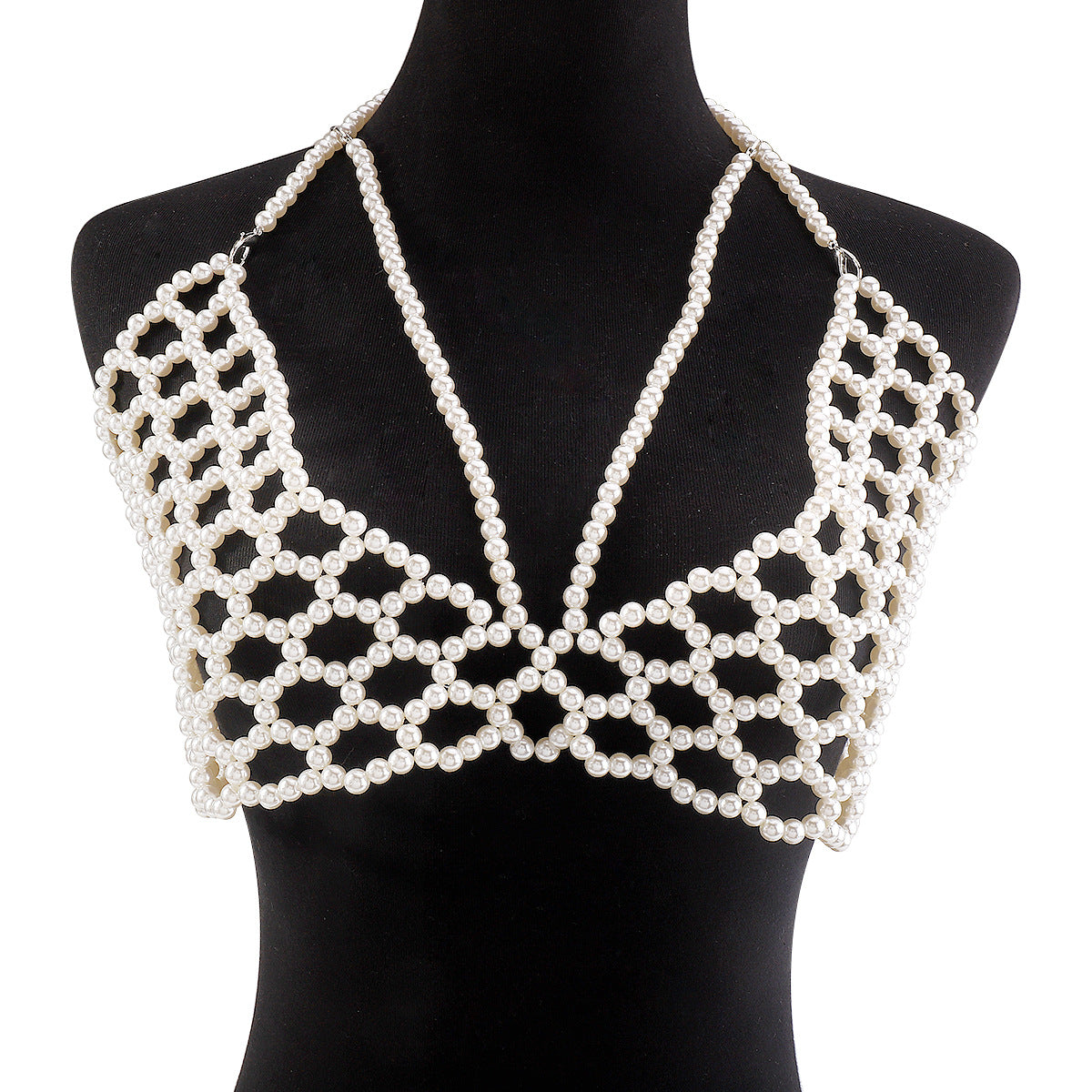 Catena per il corpo geometrica da donna con perle finte e perline in lega, gioiello artigianale in stile bohémien.