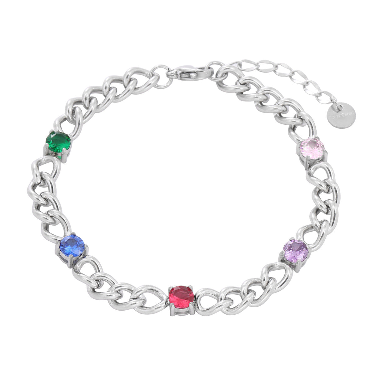 Fashionable Geometric Stainless Steel Bracelet for Women with 18K Gold Plating and Colorful Rhinestone Accents