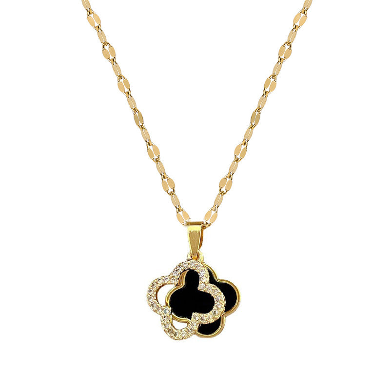 Set collana e orecchini trifoglio fortunato in acciaio al titanio con design geometrico elettroplaccato per donna