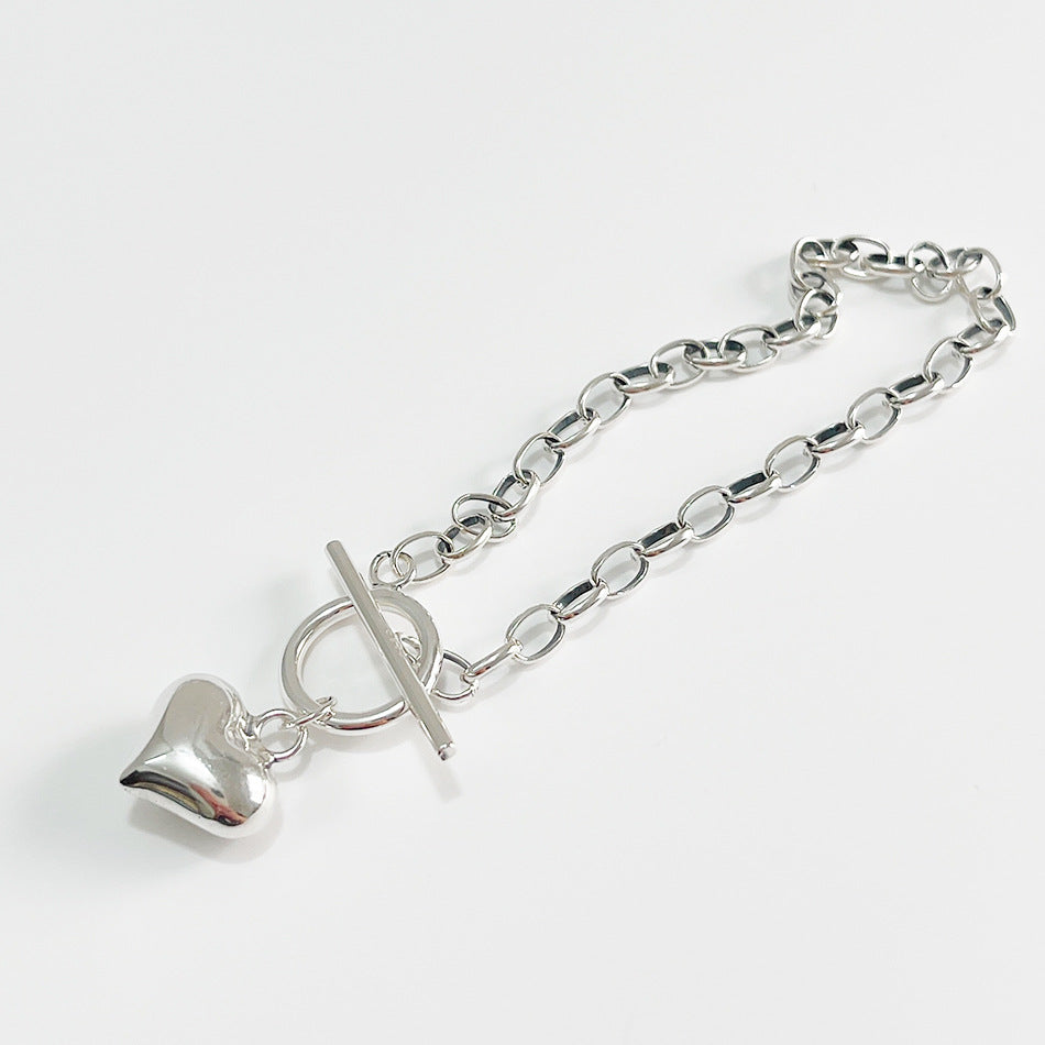 Bracciale con catena a serpente in argento sterling 925 a cuore, vintage, da donna