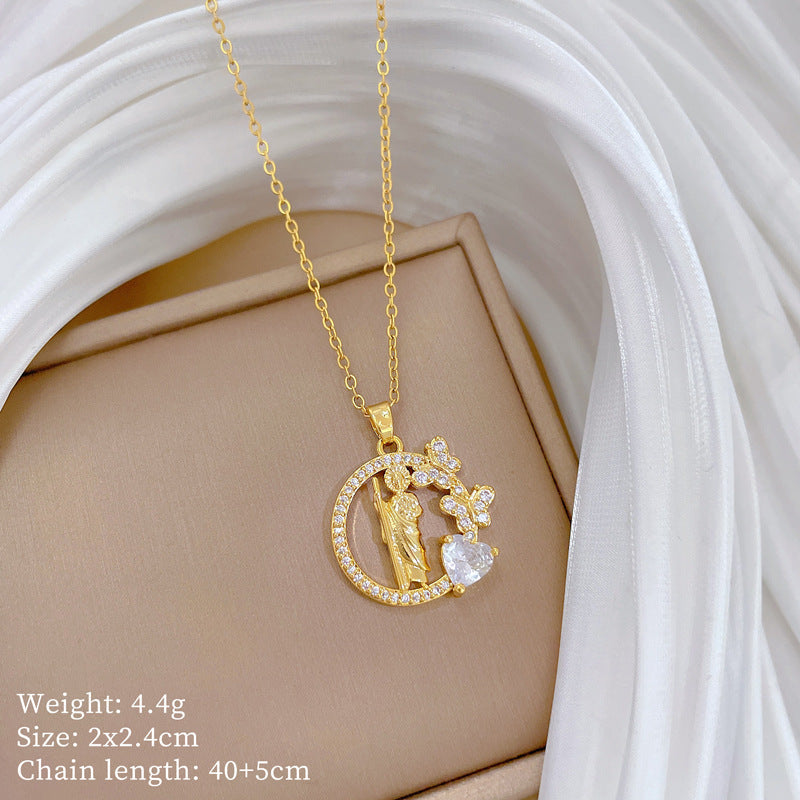 Butterfly-Shaped Pendant Necklace for Women with Titanium Steel Chain, Rhinestone Inlay, Minimalist Geometric Design, Lightweight and Versatile Clavicle Chain