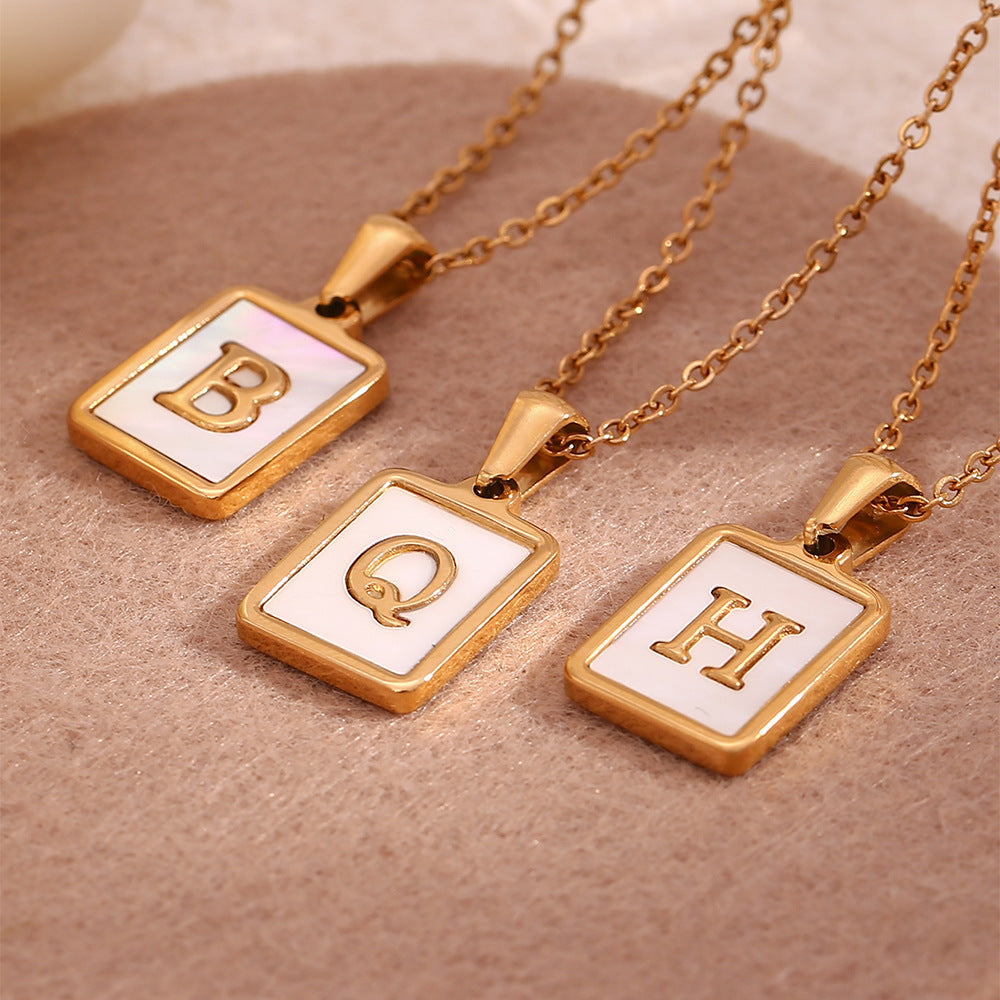 Minimalist 18K Gold Plated Square Letter Pendant Necklace Stainless Steel Shell Design for Women
