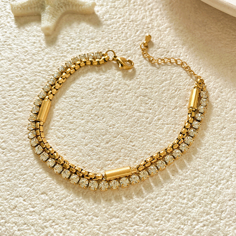 Micro-Pave Diamond Double Layer Titanium Steel Bracelet