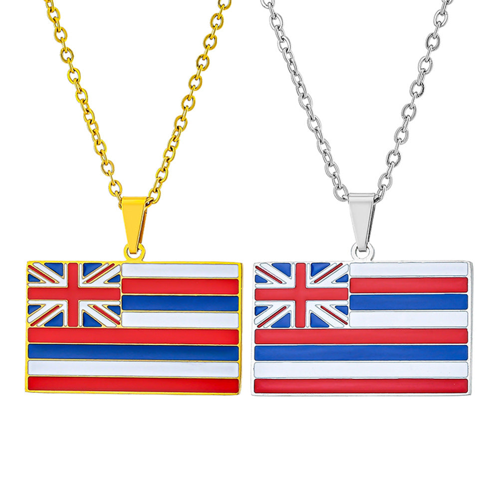 Collana con pendente rettangolare geometrico minimalista Stato delle Hawaii per donne e uomini in acciaio inossidabile smaltato Gioielli di moda unisex