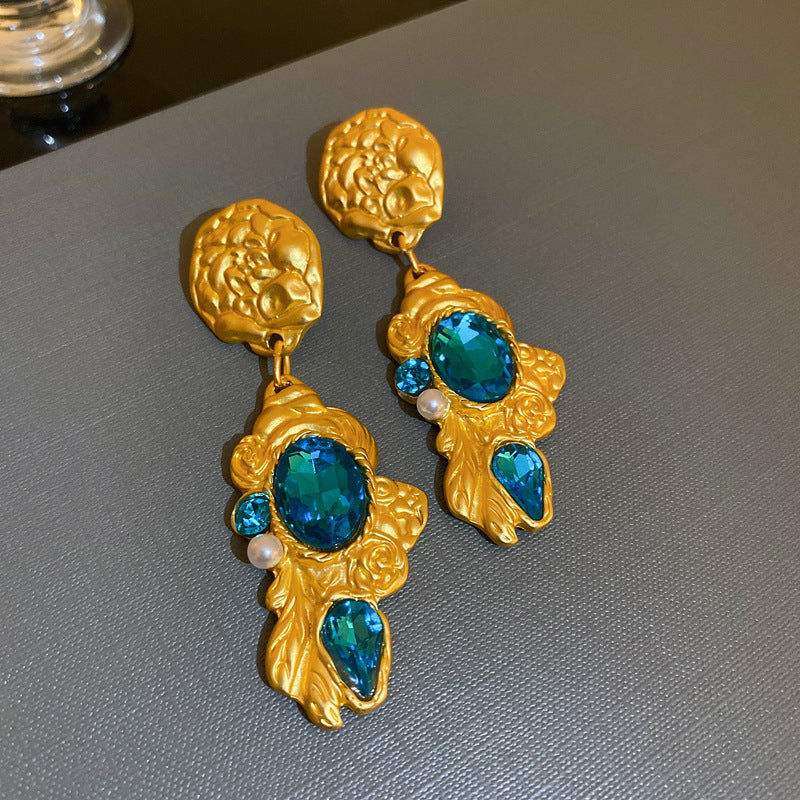 Vintage Geometric Earrings with Rhinestone Inlay for Women Copper Base with Stainless Steel Posts
