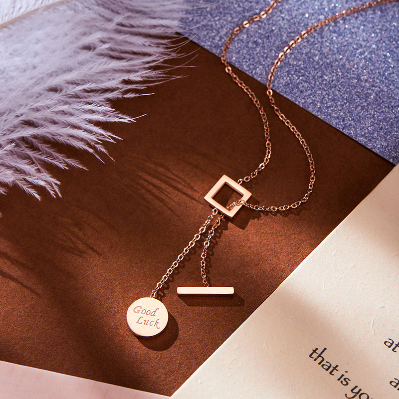 Minimalist Letter-Shaped Titanium Steel Pendant Necklace with Plated Finish for Women O-Chain Clavicle Necklace