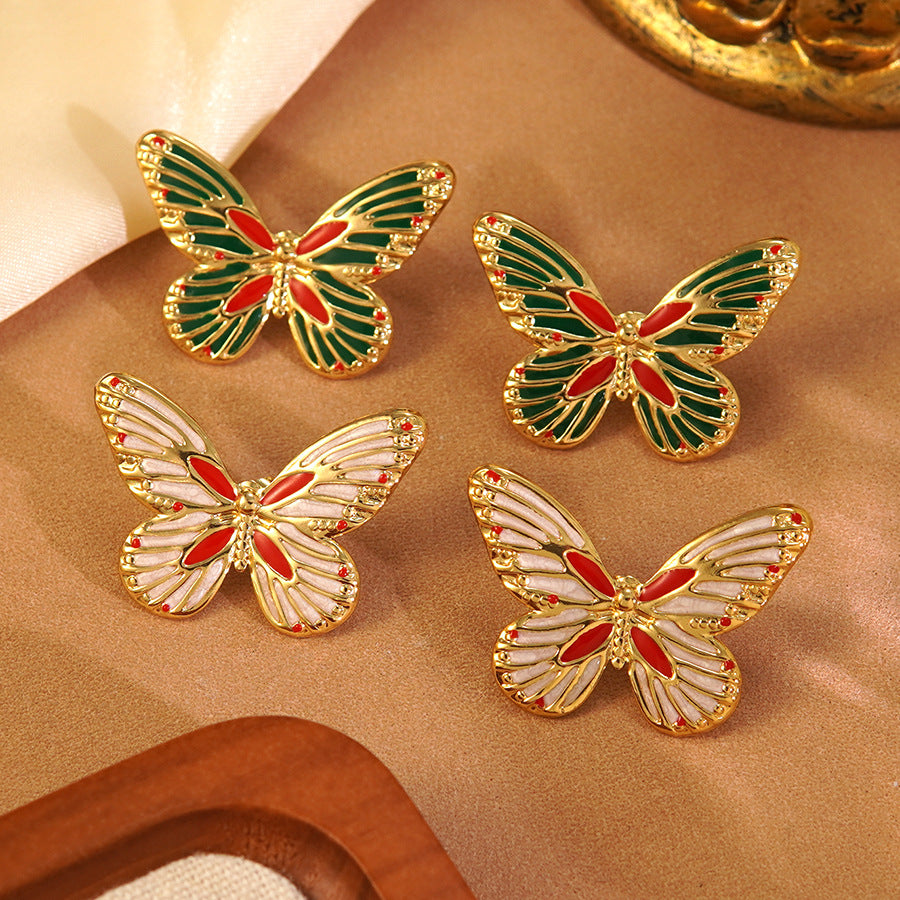 Sweet Drip Oil Stainless Steel Butterfly Earrings Glow in the Dark