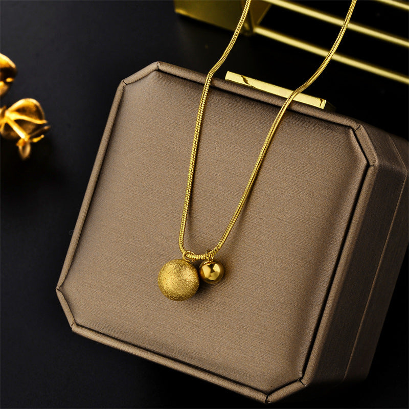 Matte Finish Geometric Small Gold Ball Snake Chain Necklace for Women Titanium Steel Plated Jewelry