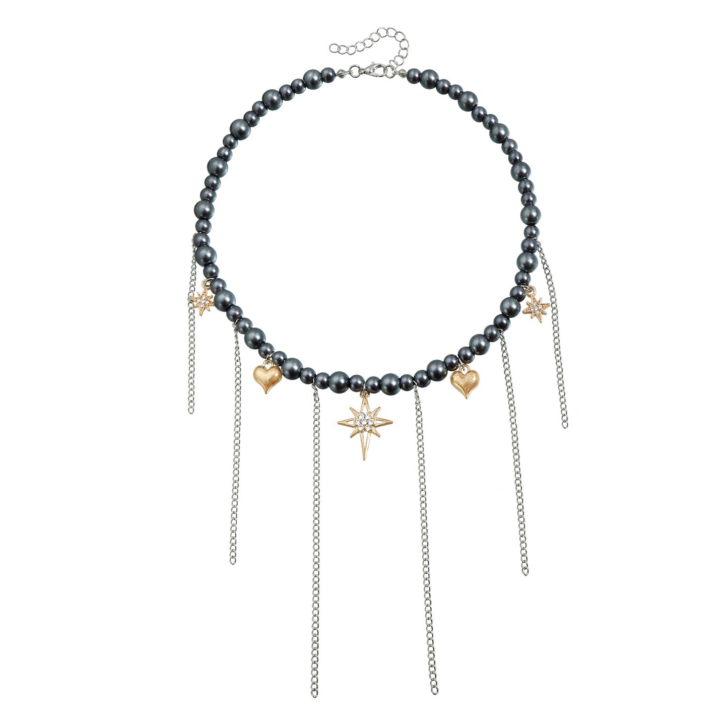 Minimalist Alloy Plated Star Heart Geometric Pendant Necklace with Tassel