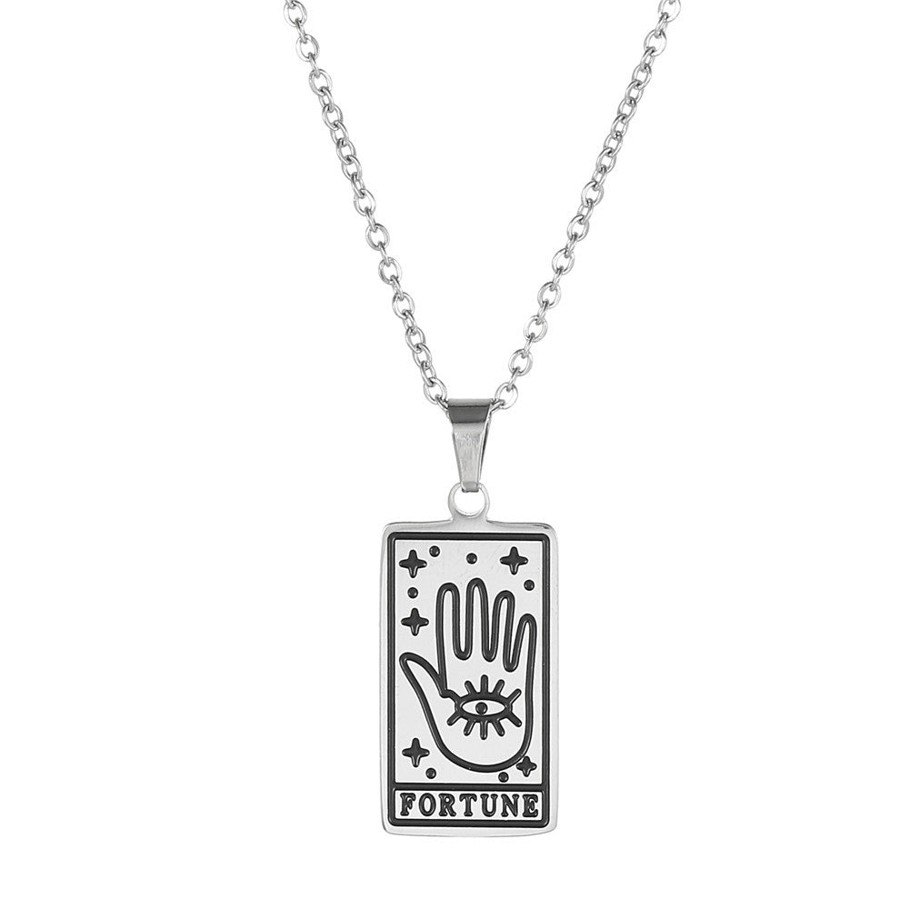 Minimalist Geometric Drip Oil Plated Titanium Steel Tarot Pendant Necklace with Cable Chain