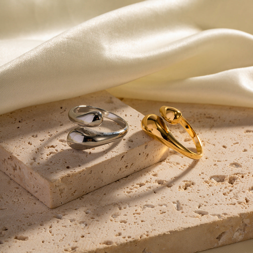 Fashionable Adjustable Open-Ended Geometric Stainless Steel Ring for Women with Gold Plating