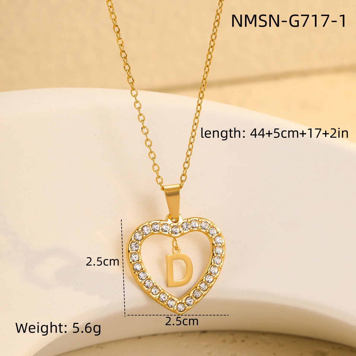 Fashionable Heart-Shaped Stainless Steel Necklace with 18K Gold Plating and Zircon Inlay for Women