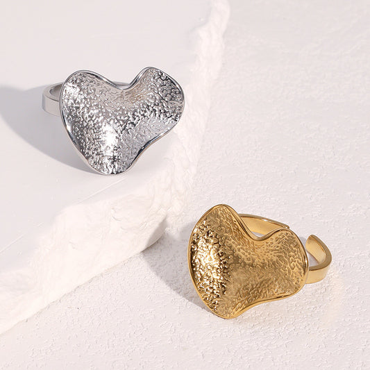 Anillo Abierto Texturizado Irregular Minimalista de Acero Inoxidable con Baño de Oro de 18K, Joyería Geométrica para Mujer