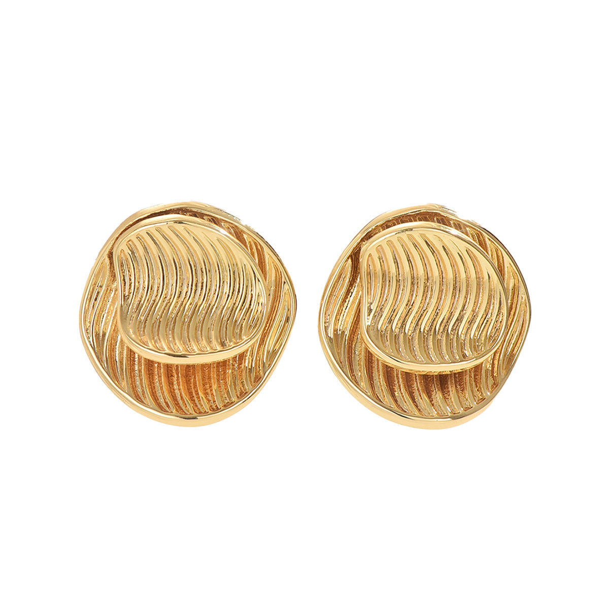 Pendientes de doble capa geométricos redondos ondulados de estilo vintage minimalista para mujer con cobre galvanizado y postes de acero inoxidable