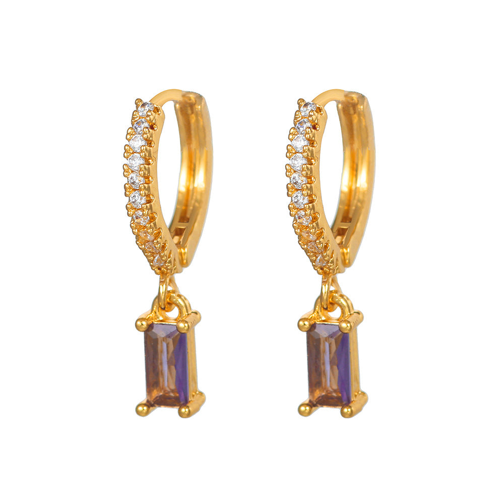 Geometric Rectangle Gold Plated Brass Cubic Zirconia Earrings for Women