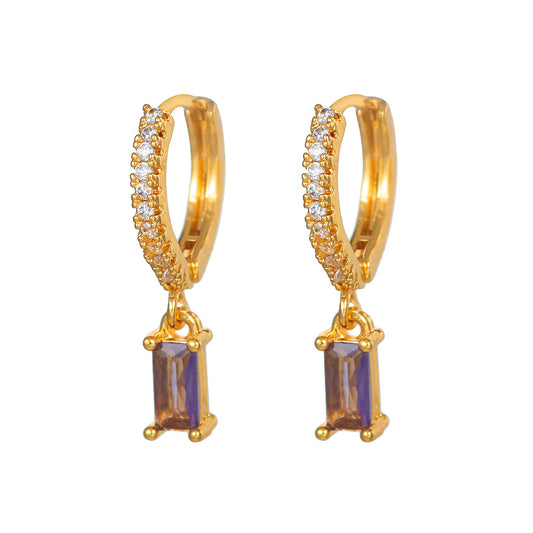 Geometric Rectangle Gold Plated Brass Cubic Zirconia Earrings for Women