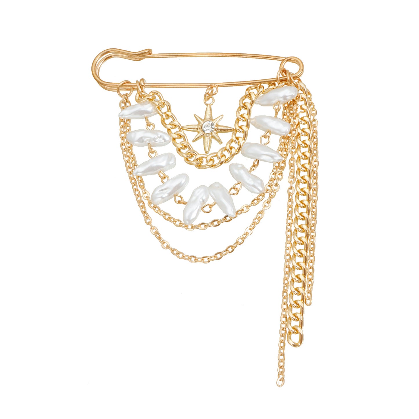 Broche de aleación geométrico vintage de moda OL con diseño de estrella de ocho puntas y borla para mujer