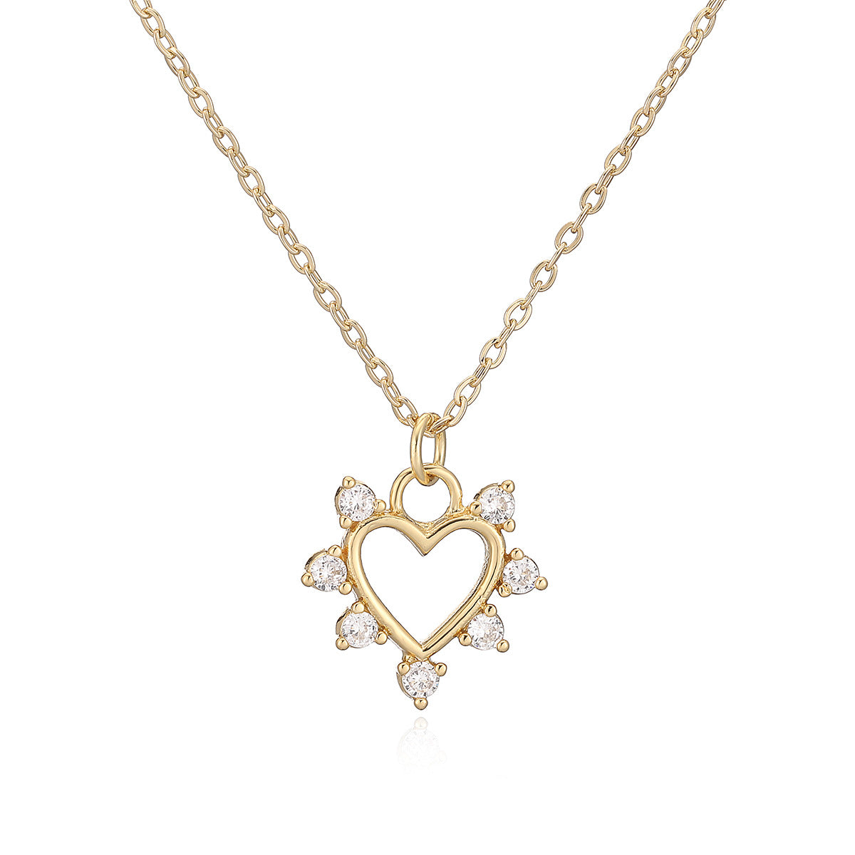 Minimalist 18K Gold Plated Brass Heart Pendant Necklace with Cubic Zirconia for Women