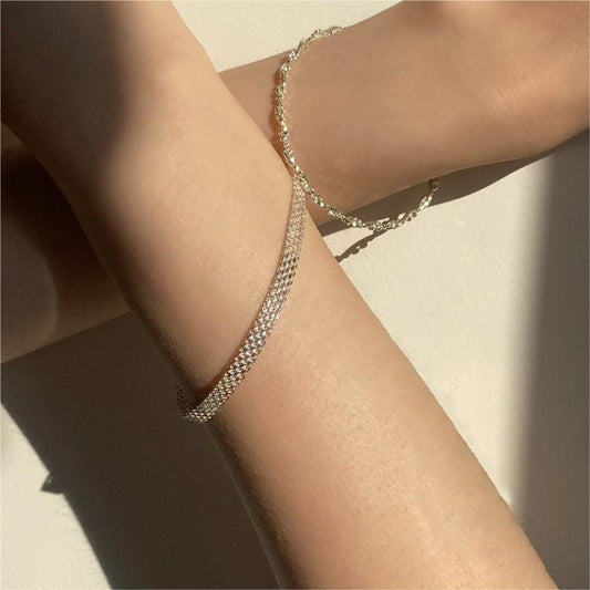 Pulsera de malla tejida geométrica de plata de ley 925 minimalista