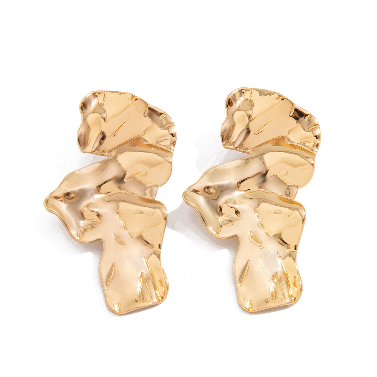 Pendientes de Aro Metálicos Geométricos Minimalistas Irregulares con Brillo Líquido para Mujer con Acabado Galvanizado