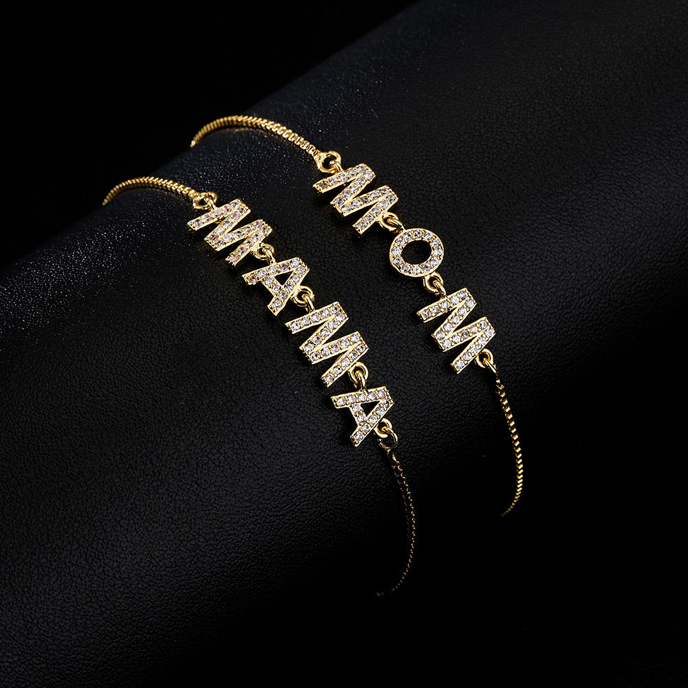 Minimalist Geometric Copper Bracelet with Micro-Paved Zirconia and Gold Plating for Mother's Day Gift