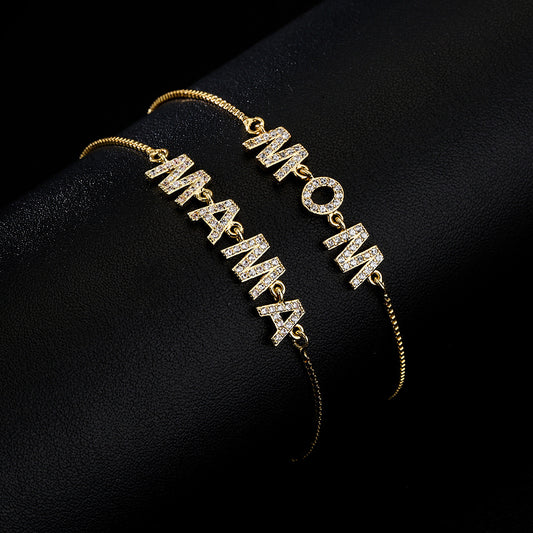 Minimalist Geometric Copper Bracelet with Micro-Paved Zirconia and Gold Plating for Mother's Day Gift
