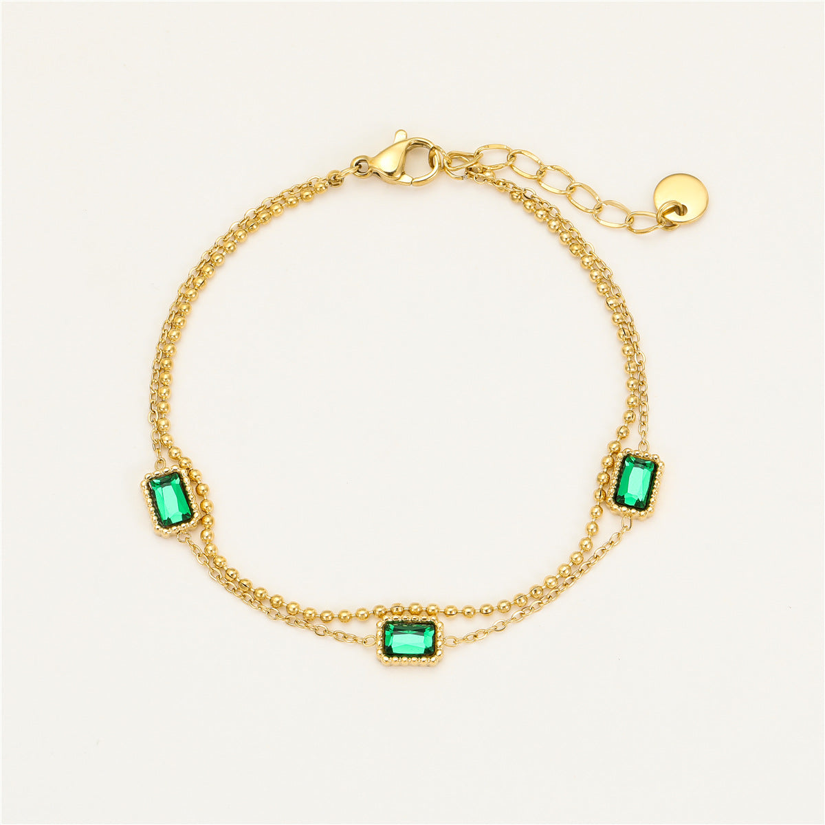 Elegante bracciale da donna in acciaio inossidabile placcato, stile ufficio, con zircone quadrato verde