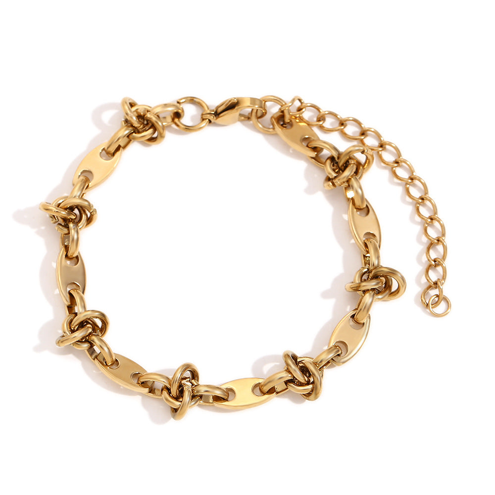 Fashionable Geometric Stainless Steel Plated 14K Gold Coffee Bean Knot Handcrafted Bracelet for Women