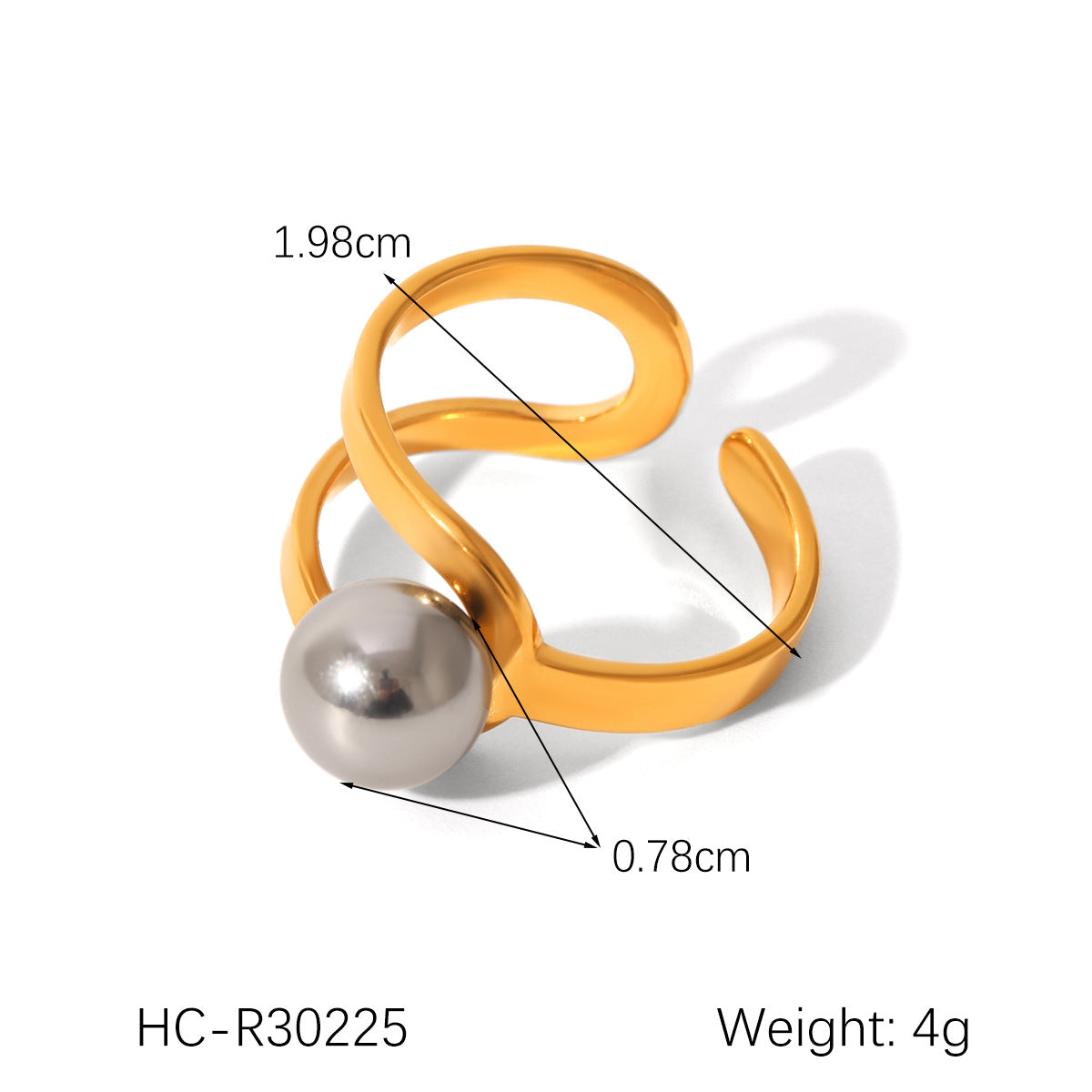 Geometric Ball-Shaped Titanium Steel Ring with Irregular Line Design for Women, Electroplated Stainless Steel Band Jewelry