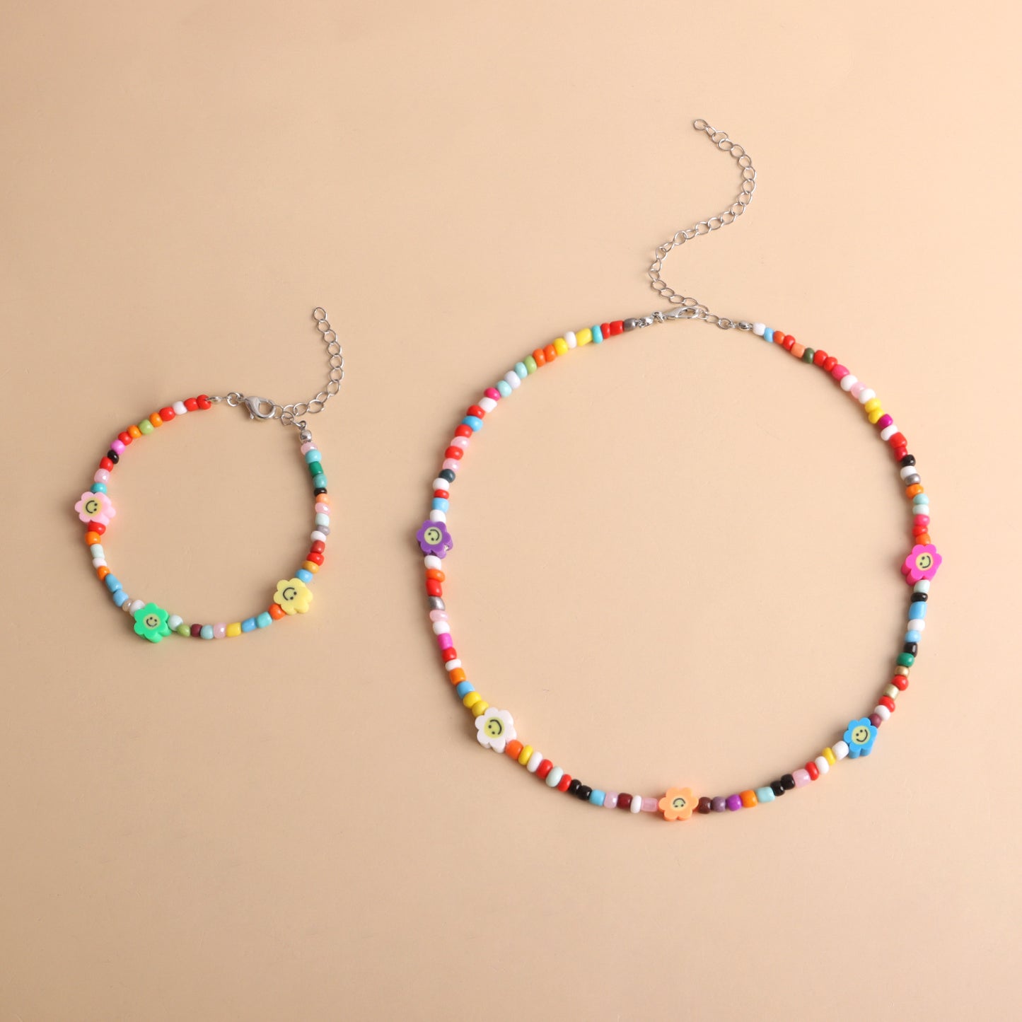 Casual Geometric Smiley Face Resin Seed Beads Necklace Set for Women
