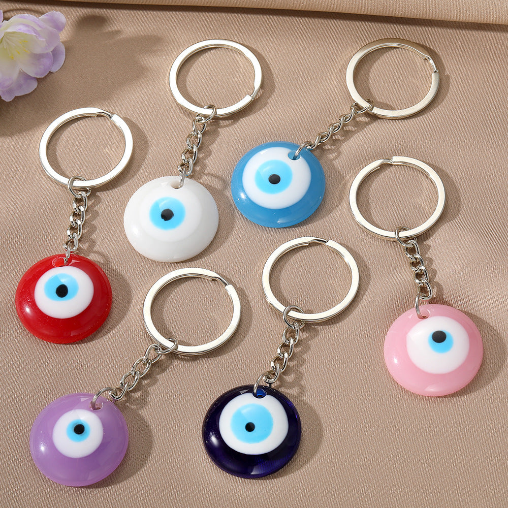 Minimalist Round Resin Evil Eye Keychain with Floral Pattern