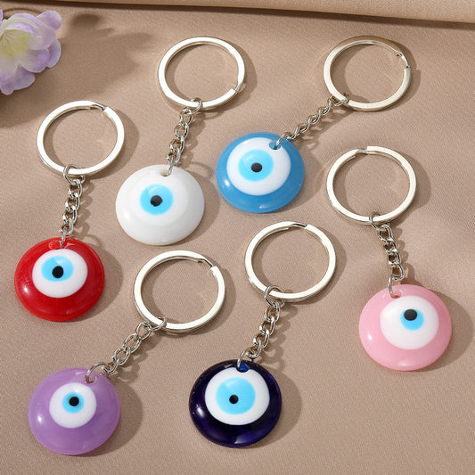 Minimalist Round Resin Evil Eye Keychain with Floral Pattern