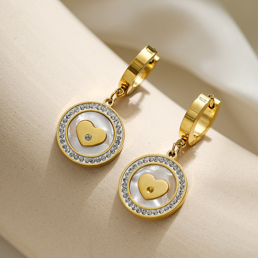 Geometric Heart-Shaped Zirconia Titanium Steel Earrings for Women with Minimalist Fashion and Luxe Aesthetic