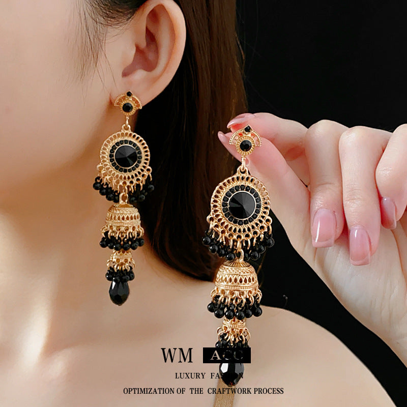 Chic Geometric Teardrop-Shaped Earrings with Rhinestone Inlay in Stainless Steel for Women