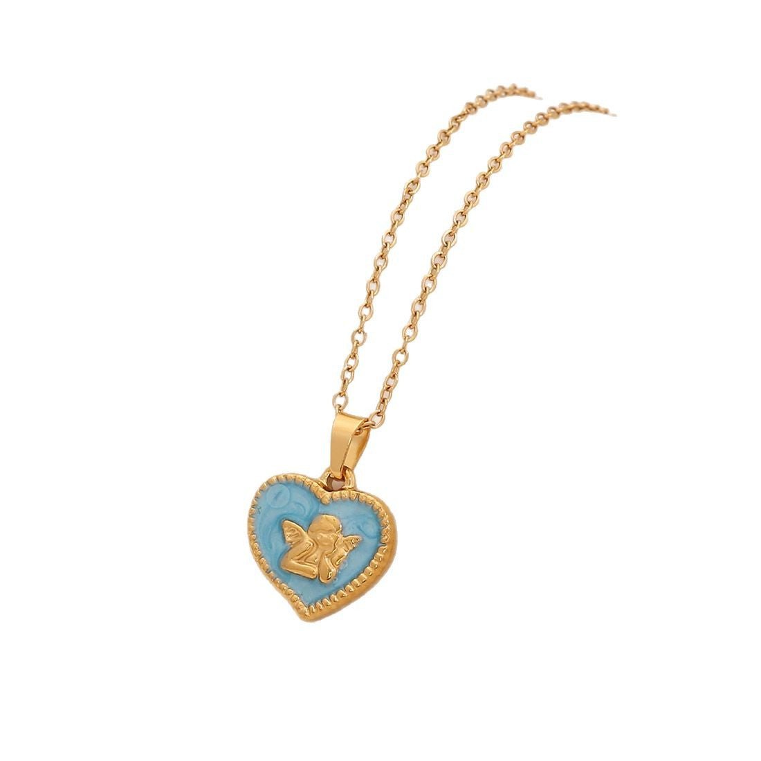 Collana con ciondolo a farfalla smaltata vintage con catena girocollo in acciaio inossidabile a forma di cuore