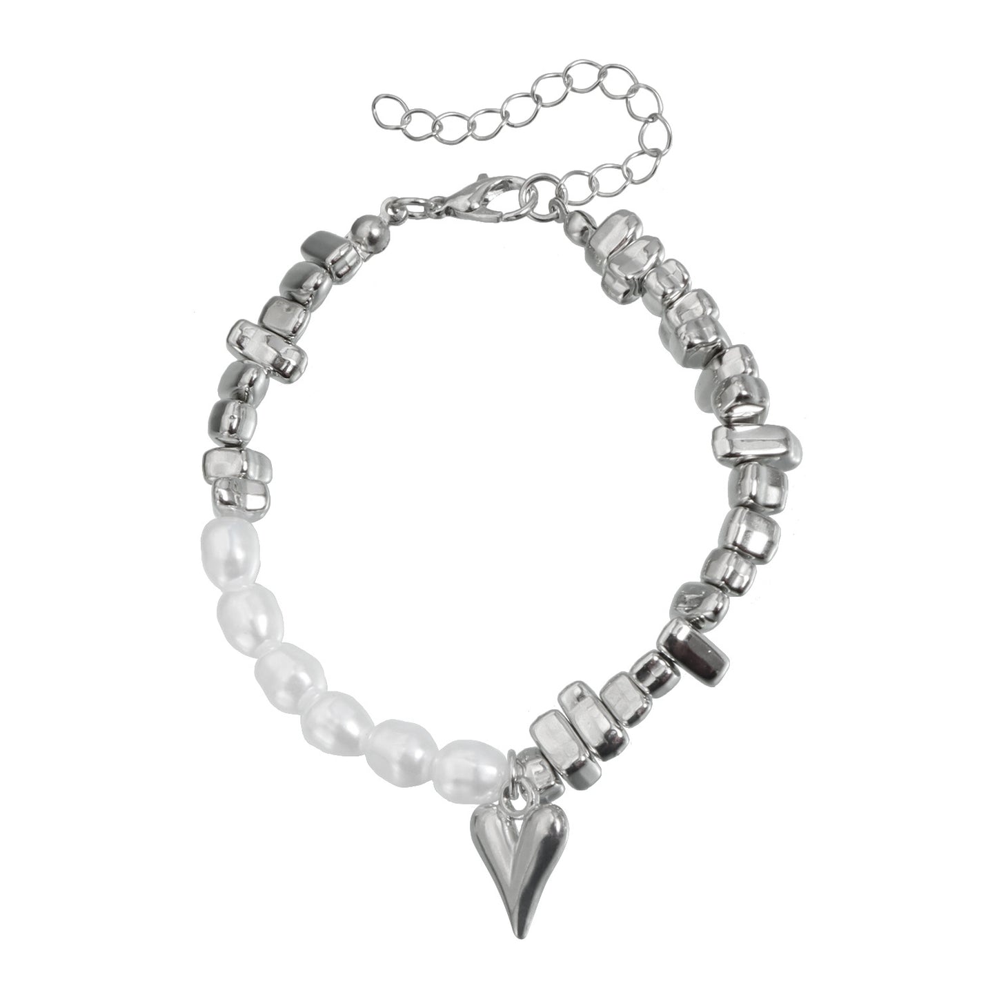 Minimalist Heart Geometric Alloy Plated Pendant Necklace with Irregular Pearl Tassel for Women