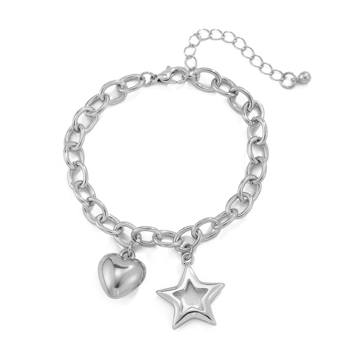 Minimalist Hollow Star and Heart Alloy Plated Bracelet for Women