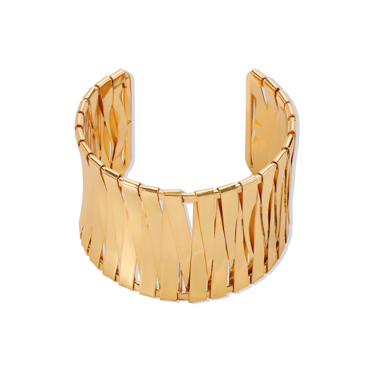 Pulsera de puño de aleación con diseño geométrico vanguardista, entrelazado y acabado galvanizado para mujer