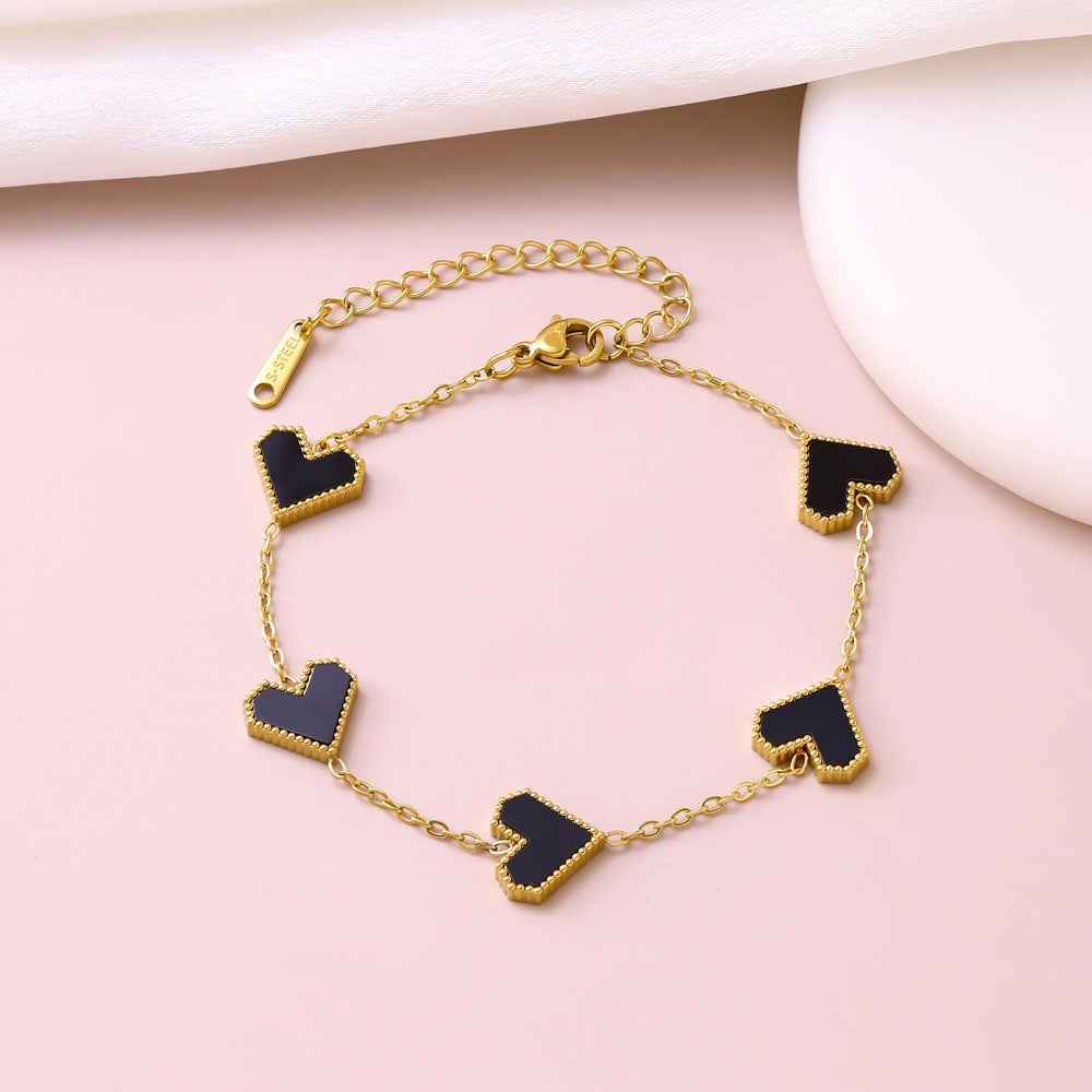 Bracciale Minimalista Elegante in Acciaio Inossidabile Placcato Oro 18K a Cuore Geometrico Floreale