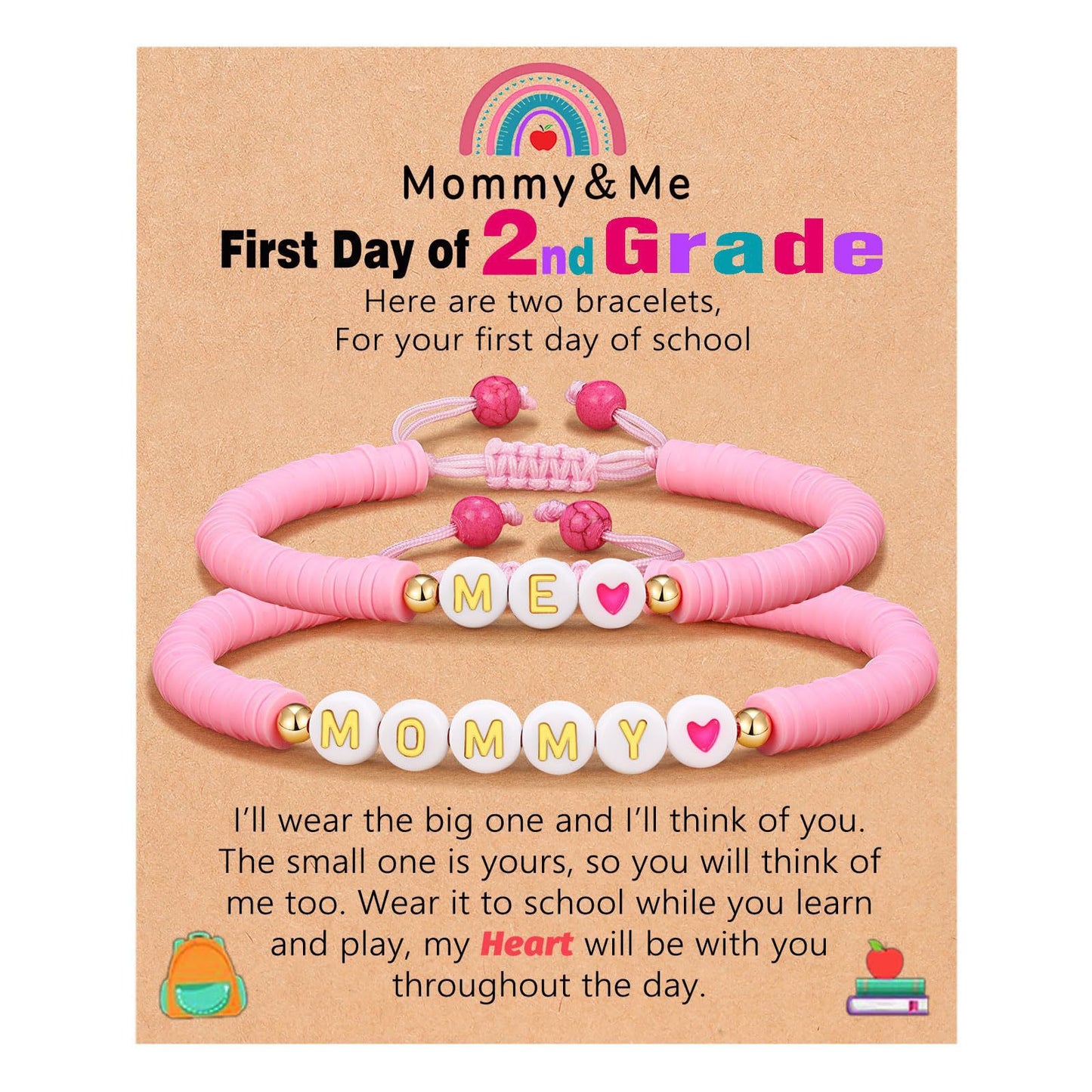 Sweet Geometric Heart Letter Resin Bracelet Set for Kids First Day of School Gift