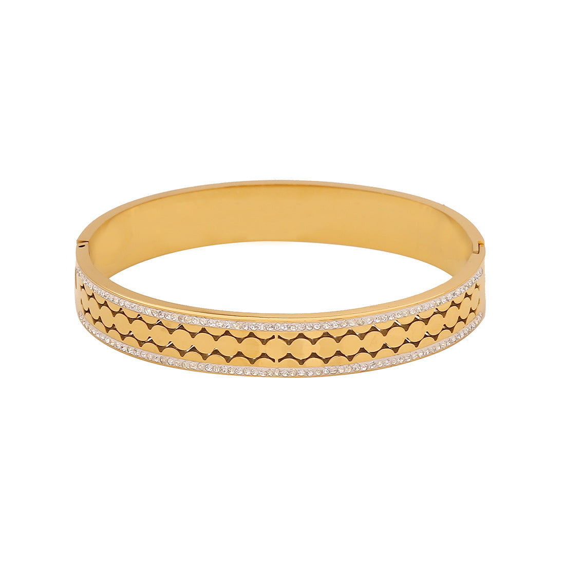 Fashionable Stainless Steel Hollow-Out Bracelet with Full Rhinestone Inlay for Women