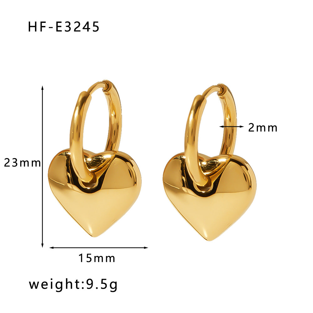 Ins Style Heart Shaped 18K Gold Plated Titanium Steel Statement Earrings with Geometric and Irregular Circle Design